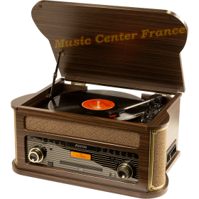 Fenton Memphis bois foncé : platine vinyle CD cassette radio FM DAB+ USB Bluetooth look rétro vintage vu01