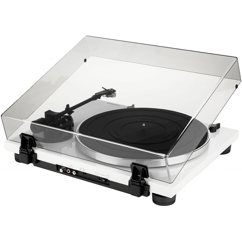 Thorens TD201 - TD 201 platine vinyle blanc laqué cellule Audio-Technica AT3600 courroie pré-ampli vue dos